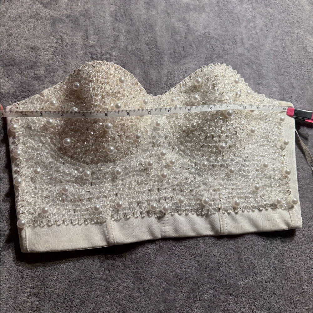 Strapless Pearl & Beaded Bustier Bra in Ivory - Picture 3 of 9